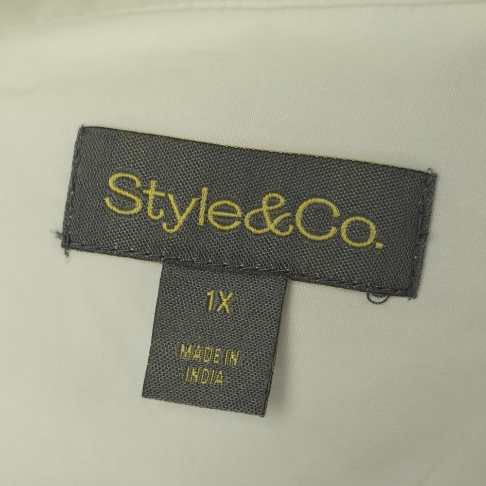 Style & Co Popover Blouse Womens 1X White Long Sleeve Minimalist Clean Girl Chic - Picture 6 of 8